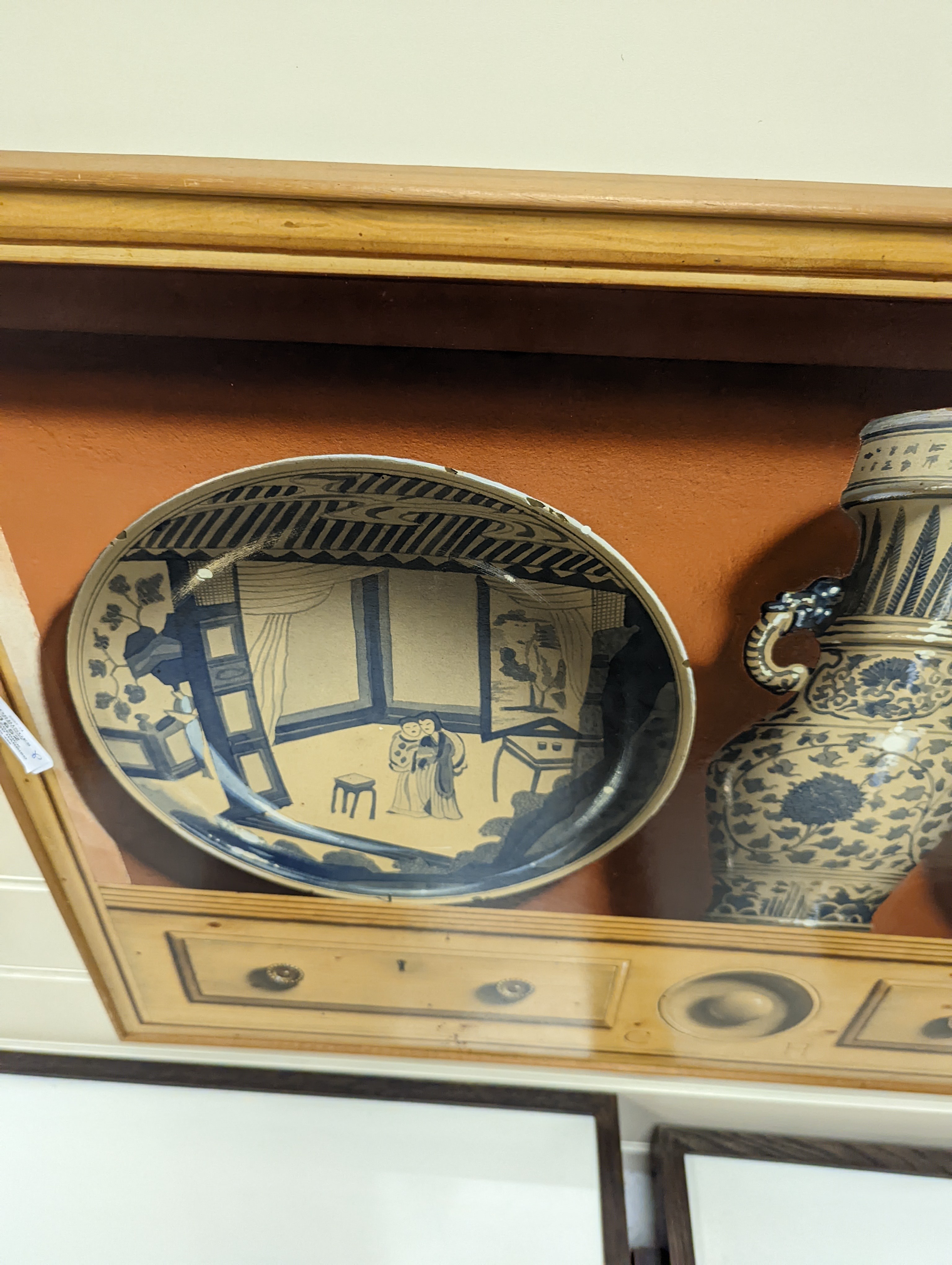 Frederick Clifford Harrison (1901-1984), oil on board, 'Chinese plates and vase from The David Foundation', initialled, 1970 Stacey Mark label verso, 54 x 79cm